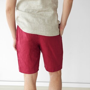 Mens linen shorts, Red shorts, Basic shorts, Shorts for men, Spring shorts, Mans organic clothes, Flax shorts, Basic shorts image 3