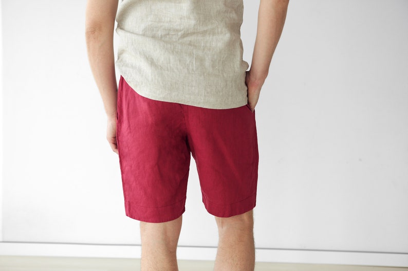 Mens linen shorts, Red shorts, Basic shorts, Shorts for men, Spring shorts, Mans organic clothes, Flax shorts, Basic shorts image 3