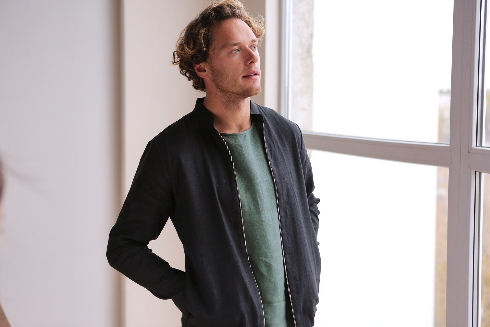 Mens Linen Blend Classic Bomber Northern Droplet