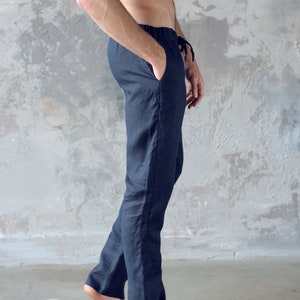 Mens Linen Pants Lounge Pants Pants for Men Dark-blue - Etsy