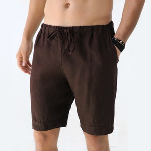 Mens linen shorts, Brown shorts with pockets, Shorts for men, Summer shorts, Stylish organic clothes, Brown shorts, Gift for him image 1