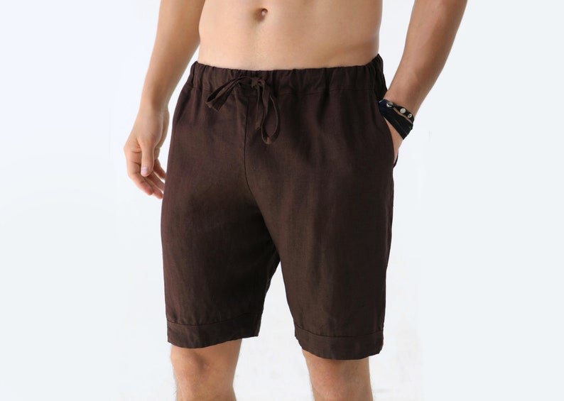 Mens linen shorts, Brown shorts with pockets, Shorts for men, Summer shorts, Stylish organic clothes, Brown shorts, Gift for him image 1