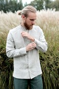 Mens linen hidden-button shirt, Shirt for men, Wedding shirt, Natural color shirt, Classic handmade, men's shirt, Natural linen shirt