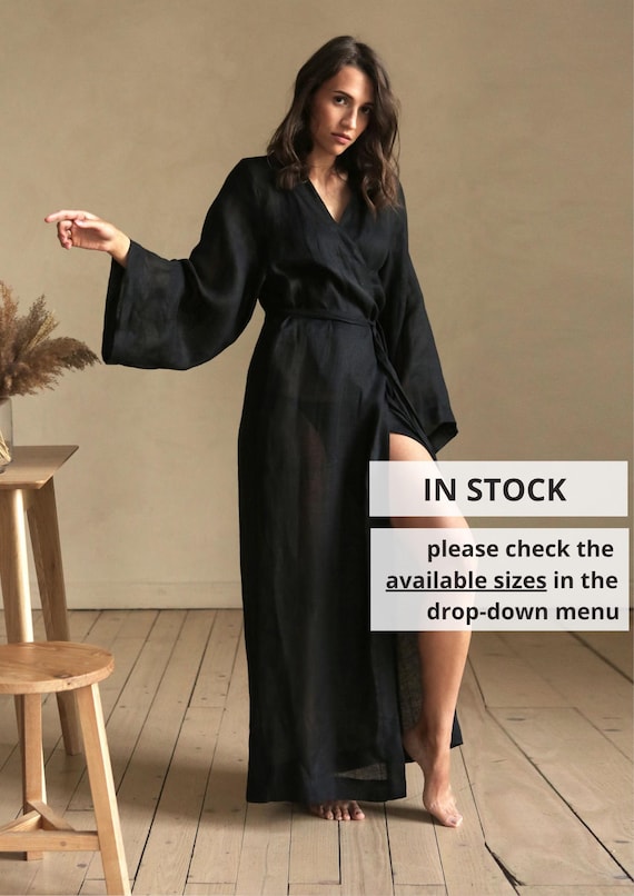 Maxi linen kimono, Gauze dress, Linen loungewear, Gift for her, Boho Long Kimono, Natural bathrobe, Handmade robe - in stock