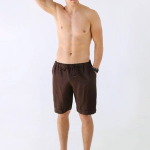 Mens linen shorts, Brown shorts with pockets, Shorts for men, Summer shorts, Stylish organic clothes, Brown shorts, Gift for him image 3