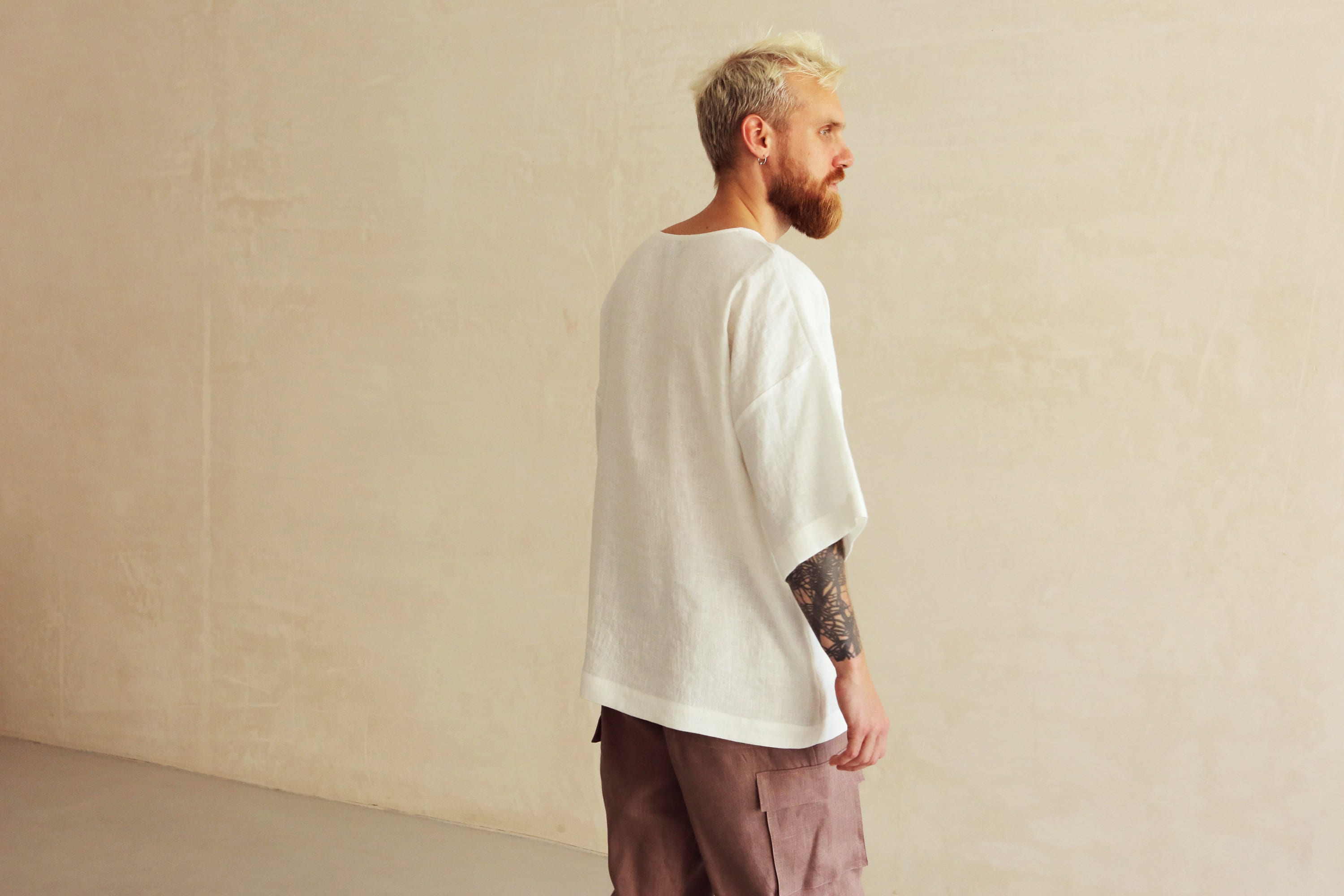 Mens Linen T-shirt, Oversize T-shirt, Wide Sleeve T-shirt, Shirt