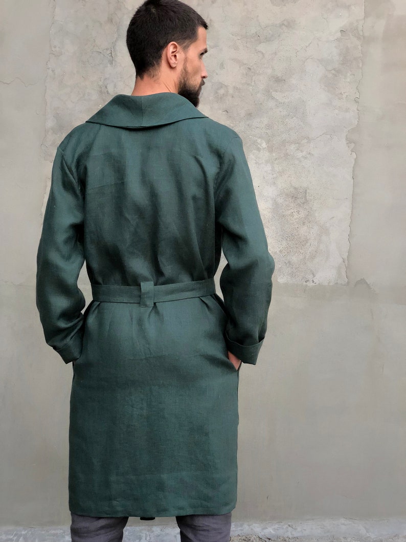 Linen robe for men Natural laungewear Green dressing gown Etsy