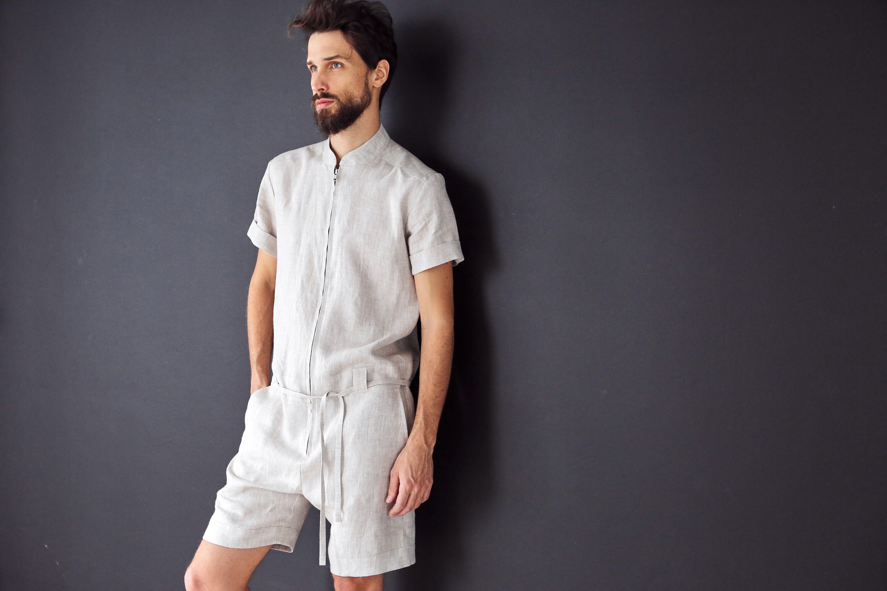 Mens linen jumpsuit Mens overall Mens romper Jumpsuit for Etsy