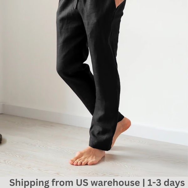 Black linen pants, Lounge pants, Linen pants, Pajama trousers, Pants for men, Flax pants, Linen trouser, Summer outfit, Yoga pants