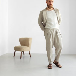 Mens linen pants with pleats, Linen joggers, Mens trousers, Loose fit pants, Baggy pants image 3