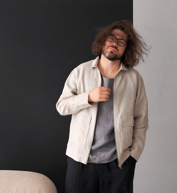 Mens linen bomber jacket, Summer cardigan, Bomber jacket, Terracotta bomber jacket, Gift for him, Linen jacket, Linen coat