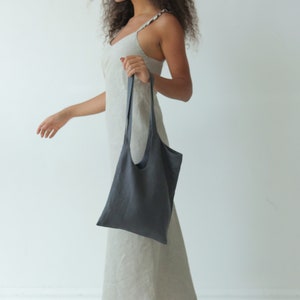 Linen tote bag, Zero waste, Beach bag, Organic linen shopper, Vegan bag, Canvas gray handbags, Linen shopper image 5