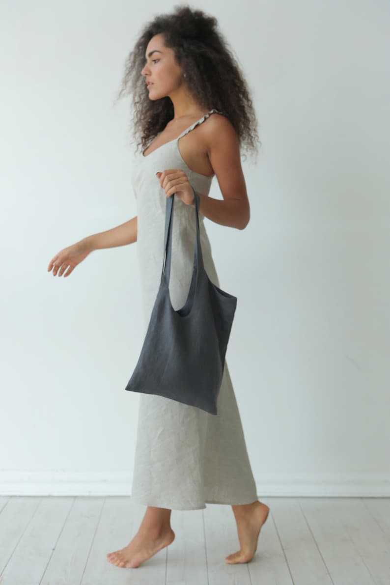 Linen tote bag, Zero waste, Beach bag, Organic linen shopper, Vegan bag, Canvas gray handbags, Linen shopper image 5