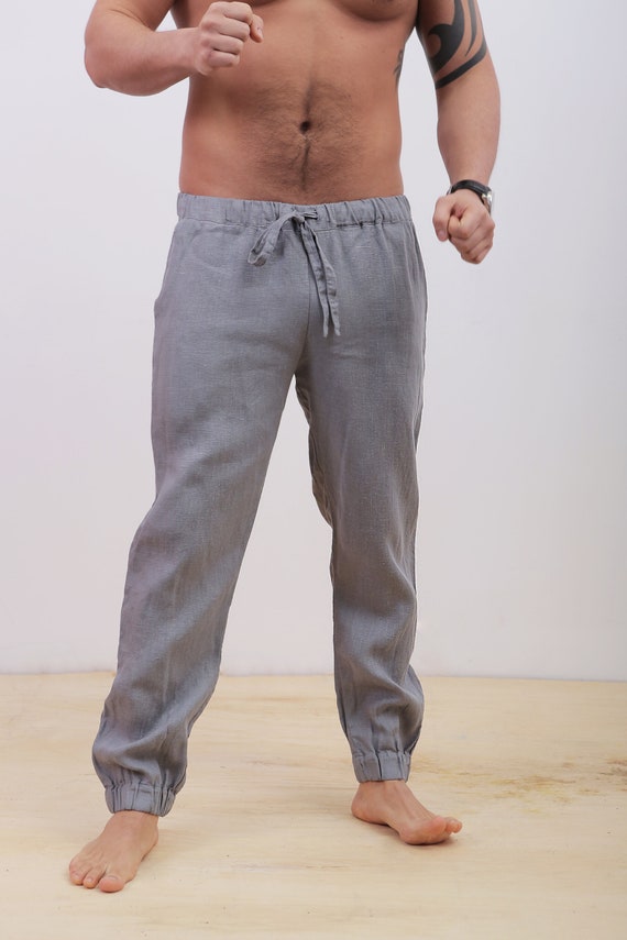 Mens grey linen beach pants deals