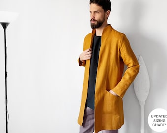 Trench coat men, Linen jacket for man, Stylish linen apparel, Linen cardigan, Wedding jacket, Gift for him, Lux gift, Linen outfit
