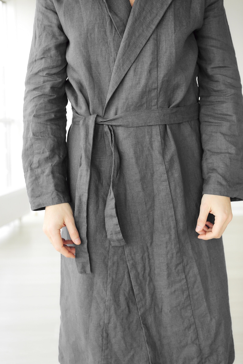 Mens Linen Bathrobe Dark Grey Hooded Robe Hoodie Bathrobe Etsy