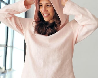 Womens linen hoodie, Summer hoodie, Linen tshirt, Shirt for women, Natural color hoodie, Flax hoodie, Gift for her, Beach shirt, Linen style