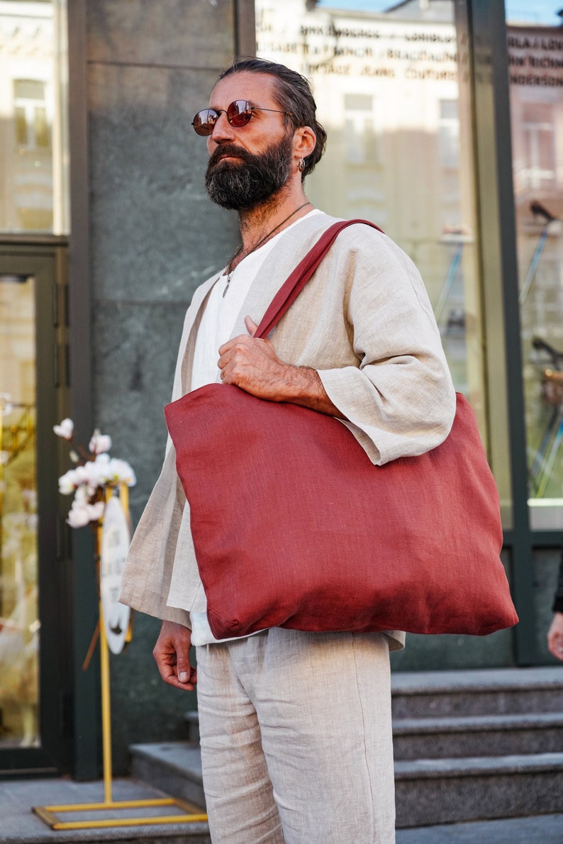Linen tote bag, Zero waste, Beach bag, Organic linen shopper, Vegan bag image 2