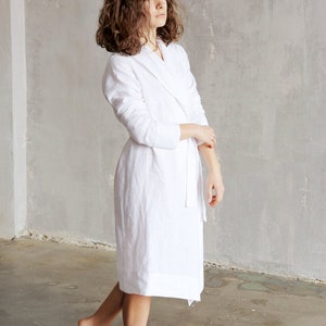 Womens linen bathrobe, Linen loungewear, White linen robe, Linen dress, Linen sleepwear, Loungewear, Spa robe, Wedding robe image 2