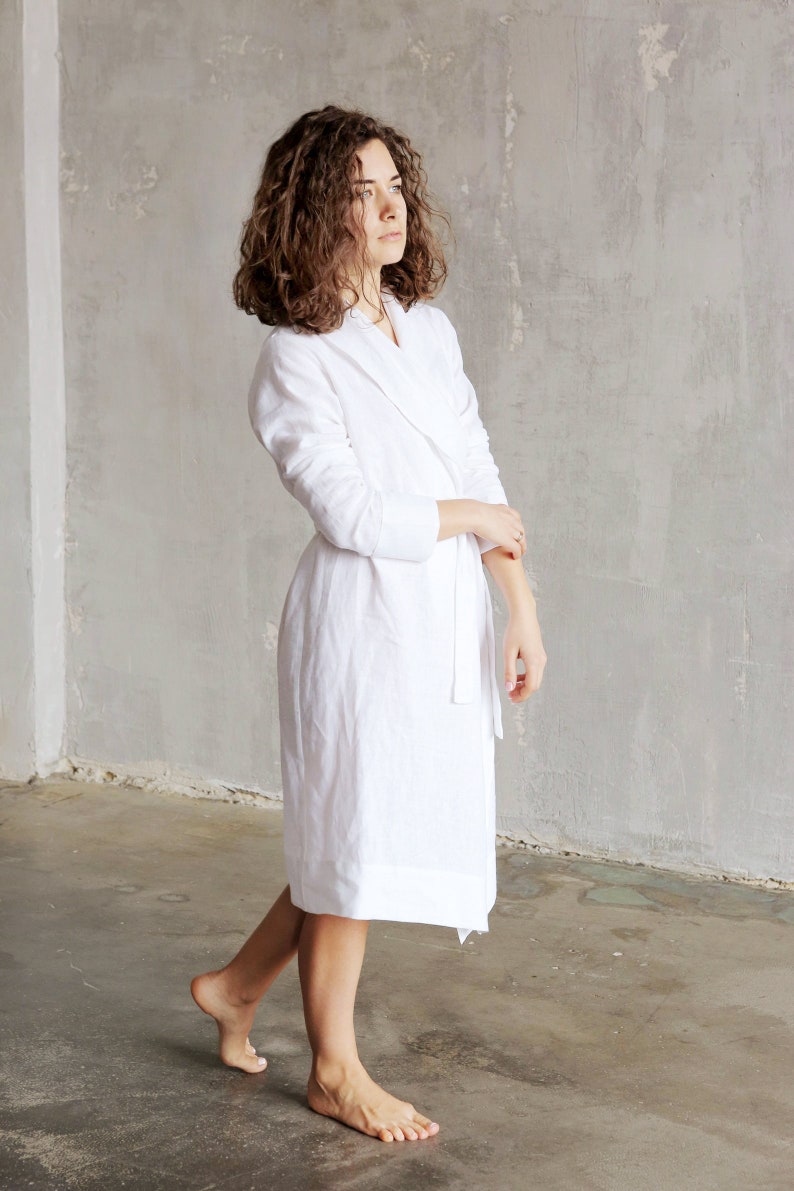 Womens linen bathrobe, Linen loungewear, White linen robe, Linen dress, Linen sleepwear, Loungewear, Spa robe, Wedding robe image 2