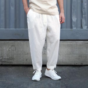 Pants with pleats, Mens linen joggers, Mens trousers, Loose fit pants, Baggy pants