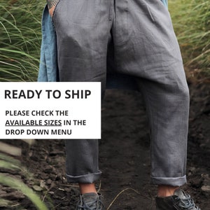 Natural mens linen pants, READY TO SHIP, Lounge pants, Linen joggers, Mens trousers, flax pants Gray, Summer pants, Yoga pants
