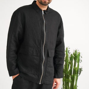 Mens linen bomber jacket, Summer cardigan, Bomber jacket, Black bomber jacket, Gift for him, Linen jacket, Linen coat image 7