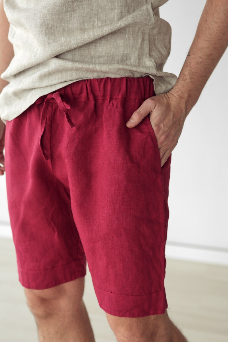 Mens linen shorts, Red shorts, Basic shorts, Shorts for men, Spring shorts, Mans organic clothes, Flax shorts, Basic shorts image 2