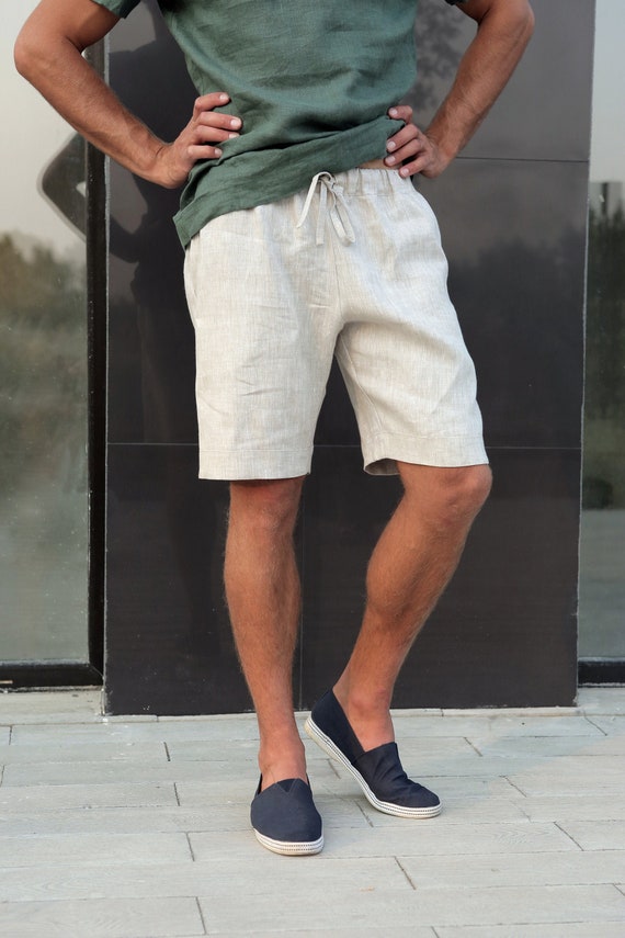 de lino para hombres Pantalones cortos de - Etsy España