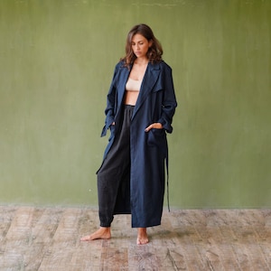 Womens long trench, Linen cardigan, Linen cape, Linen Jacket, Long coat, Linen robe
