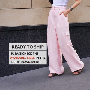 Wide-leg linen pants, Loose linen pants for woman, High-waisted pants