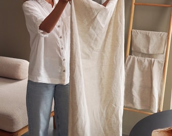 Beige Linen Bath Towel SET of 3: European Flax, Beach & Spa, Travel Set