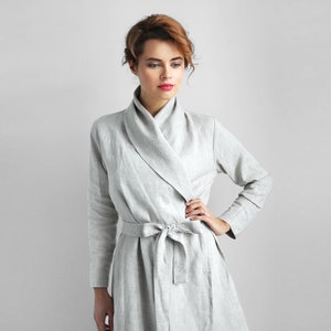 Handmade linen bathrobe, Linen loungewear, Natural linen robe, Linen homewear, Pure bathrobe, Wedding robe, Linen cape, Linen jacket image 1