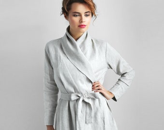Handmade linen bathrobe, Linen loungewear, Natural linen robe, Linen homewear, Pure bathrobe, Wedding robe, Linen cape, Linen jacket