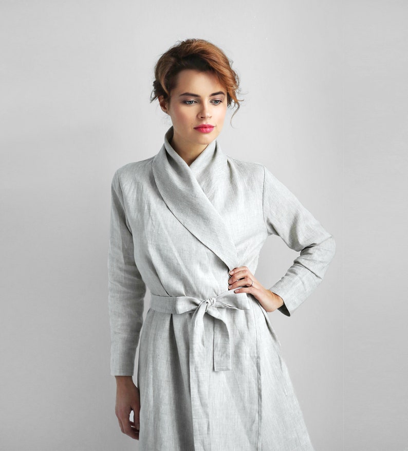 Handmade linen bathrobe, Linen loungewear, Natural linen robe, Linen homewear, Pure bathrobe, Wedding robe, Linen cape, Linen jacket image 1