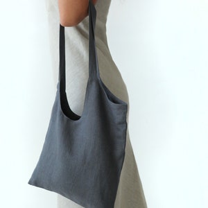 Linen tote bag, Zero waste, Beach bag, Organic linen shopper, Vegan bag, Canvas gray handbags, Linen shopper image 4