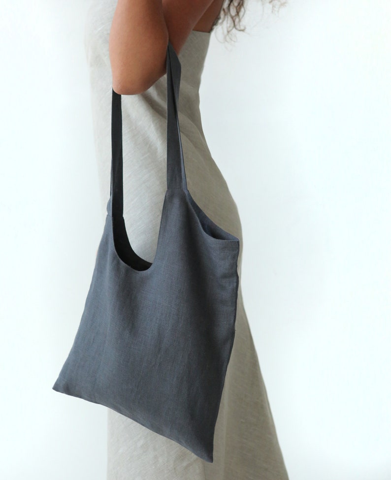 Linen tote bag, Zero waste, Beach bag, Organic linen shopper, Vegan bag, Canvas gray handbags, Linen shopper image 4