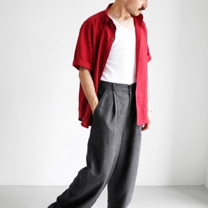 Wide mens linen palazzo pants with pleats, High-waist wide linen joggers, Mens trousers, Loose fit pants, Baggy pants image 2