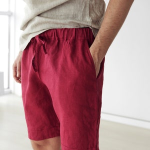 Mens linen shorts, Red shorts, Basic shorts, Shorts for men, Spring shorts, Mans organic clothes, Flax shorts, Basic shorts image 5