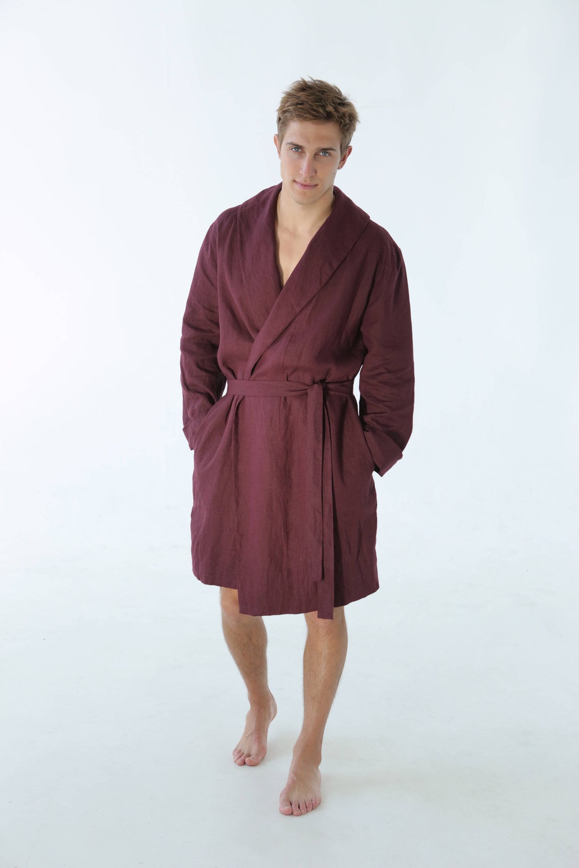 Mens linen robe Valentines Day Burgundy dressing gown men Etsy