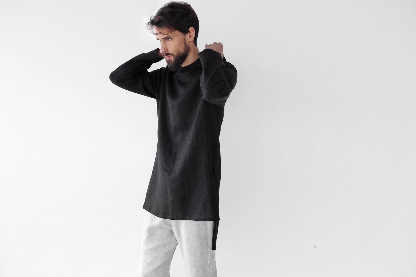 Linen long hoodie for men Men's tunic Basic hoodie | Etsy
