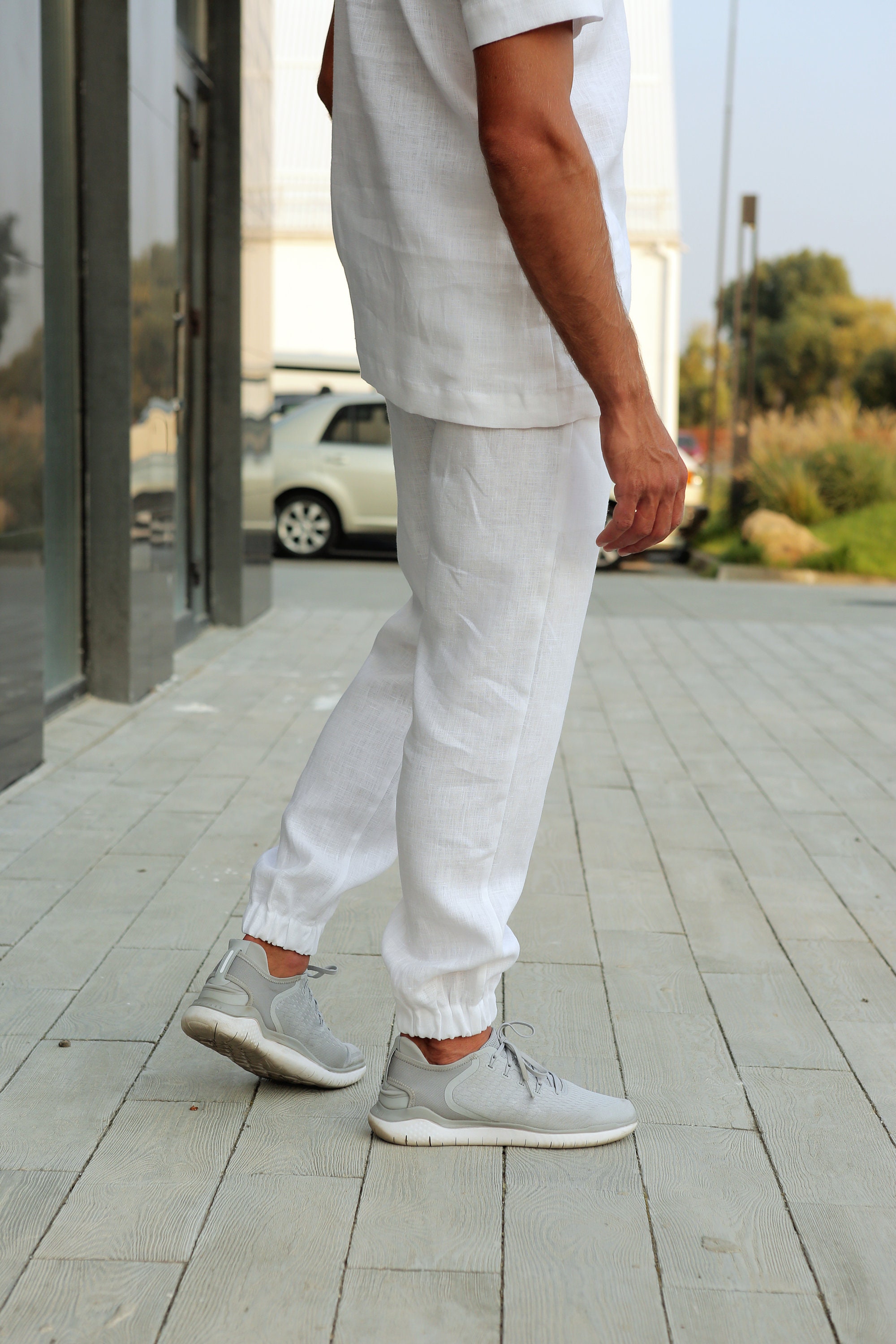 Herren Leinen-Hose – Sommerleicht, Cargo-Style, In Weiß