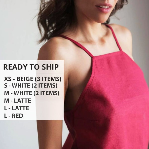 Strap linen top, READY TO SHIP Summer linen top, Simple lace top, Top linen straps, Basic linen top, Red sleeveless, Pajama tank top