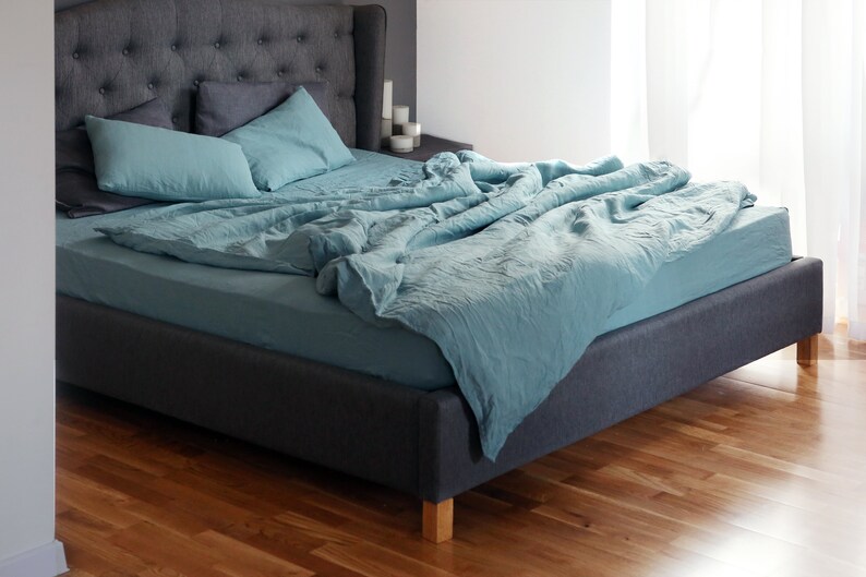 Linen bed set Turquoise Bed linen Flat sheet Duvet cover Etsy