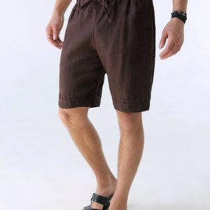 Mens linen shorts, Brown shorts with pockets, Shorts for men, Summer shorts, Stylish organic clothes, Brown shorts, Gift for him image 2