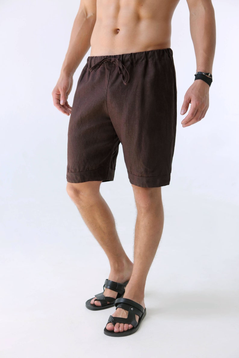 Mens linen shorts, Brown shorts with pockets, Shorts for men, Summer shorts, Stylish organic clothes, Brown shorts, Gift for him image 2