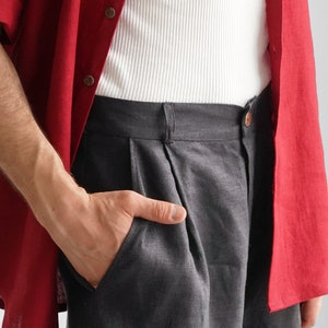 Wide mens linen palazzo pants with pleats, High-waist wide linen joggers, Mens trousers, Loose fit pants, Baggy pants image 3