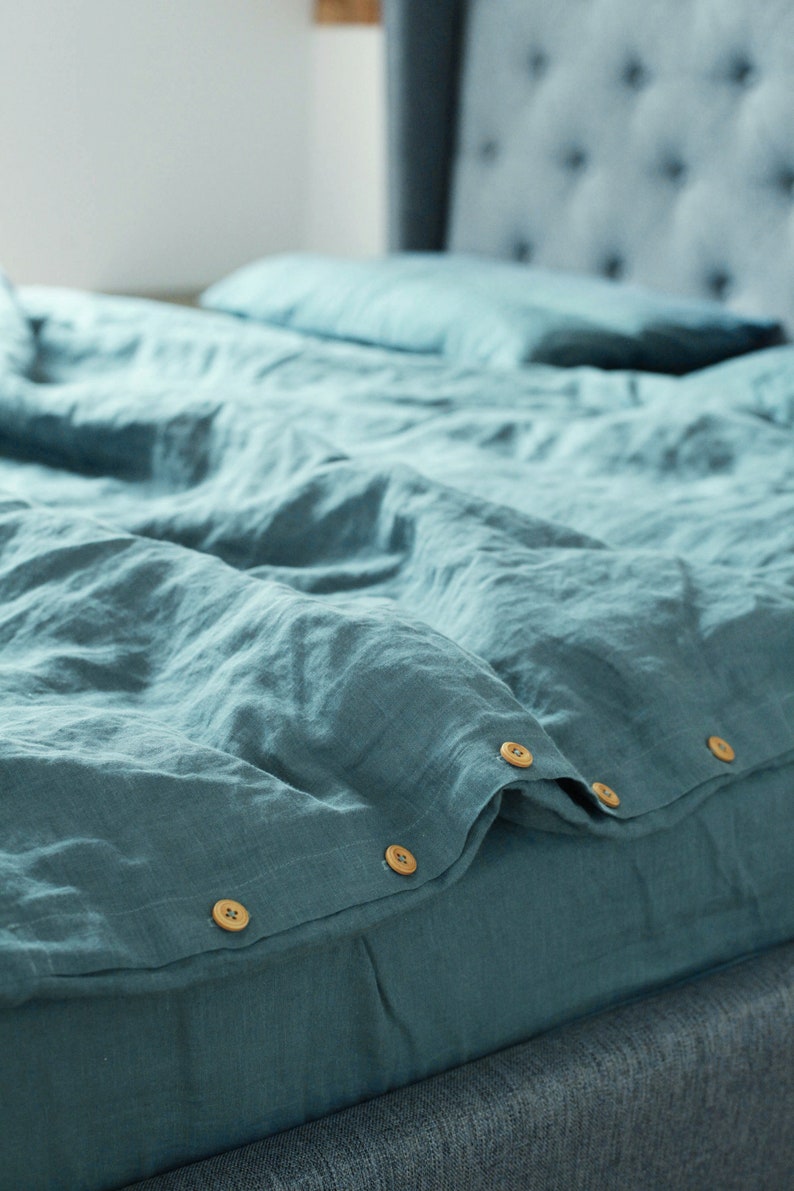 Linen bed set Turquoise Bed linen Flat sheet Duvet cover Etsy