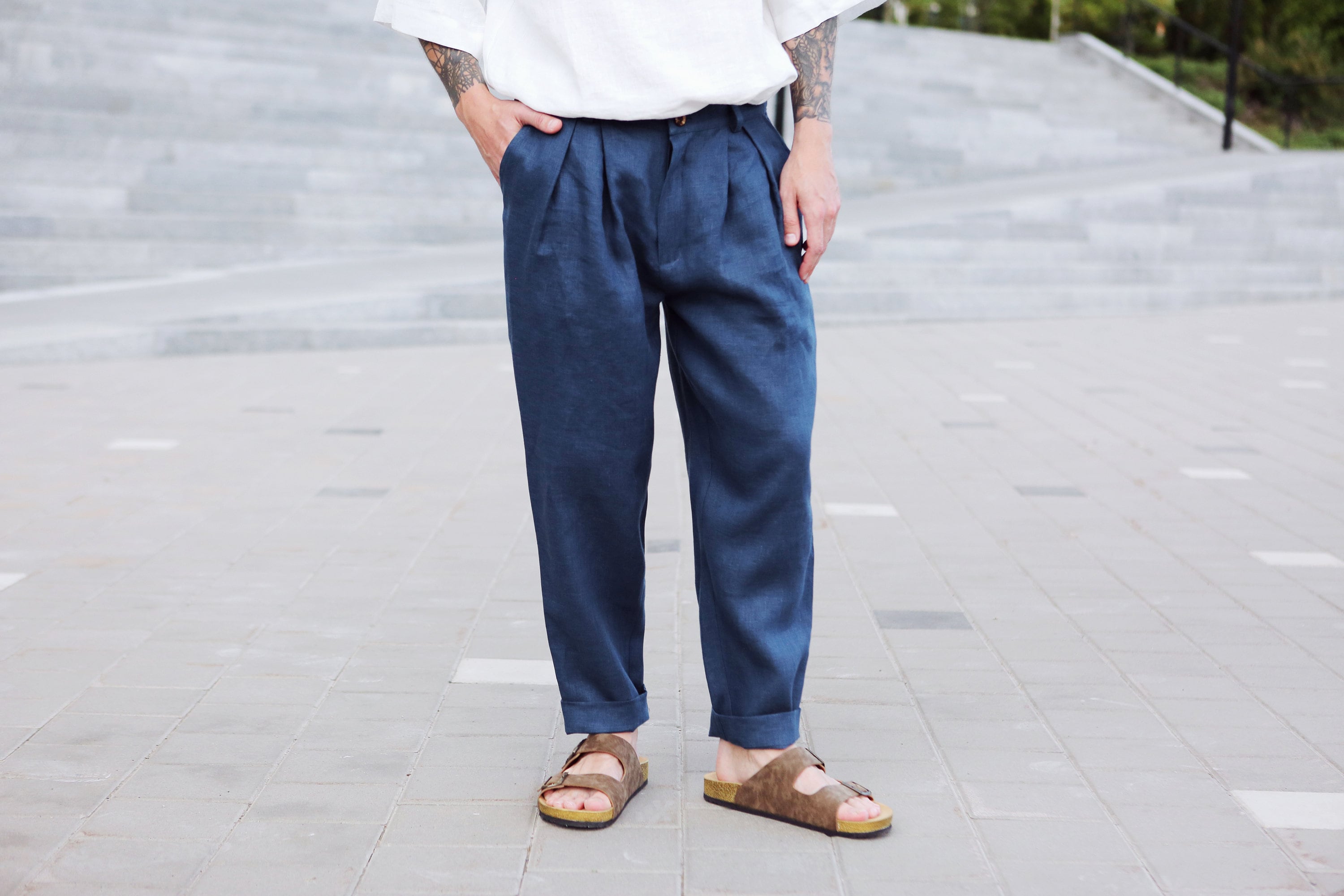 Mens Linen Pants With Pleats Linen Joggers Mens Trousers - Etsy