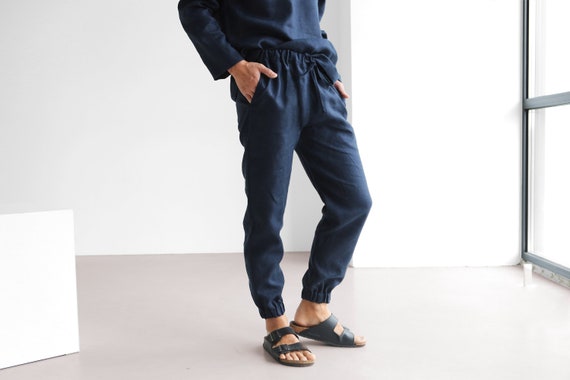 terugvallen nog een keer cursief Heren linnen broek zomerbroek blauwe lounge broek linnen - Etsy Nederland